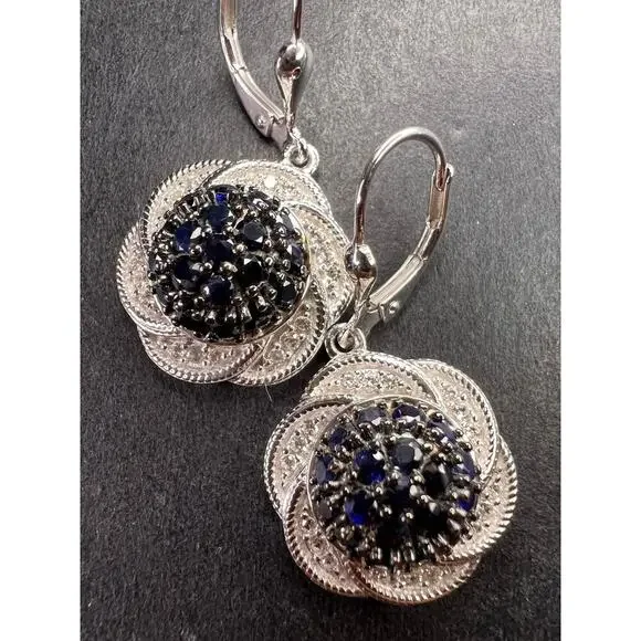 NEW blue sapphire and zircon galaxy earrings in rhodium over sterling silver - Picture 1 of 13